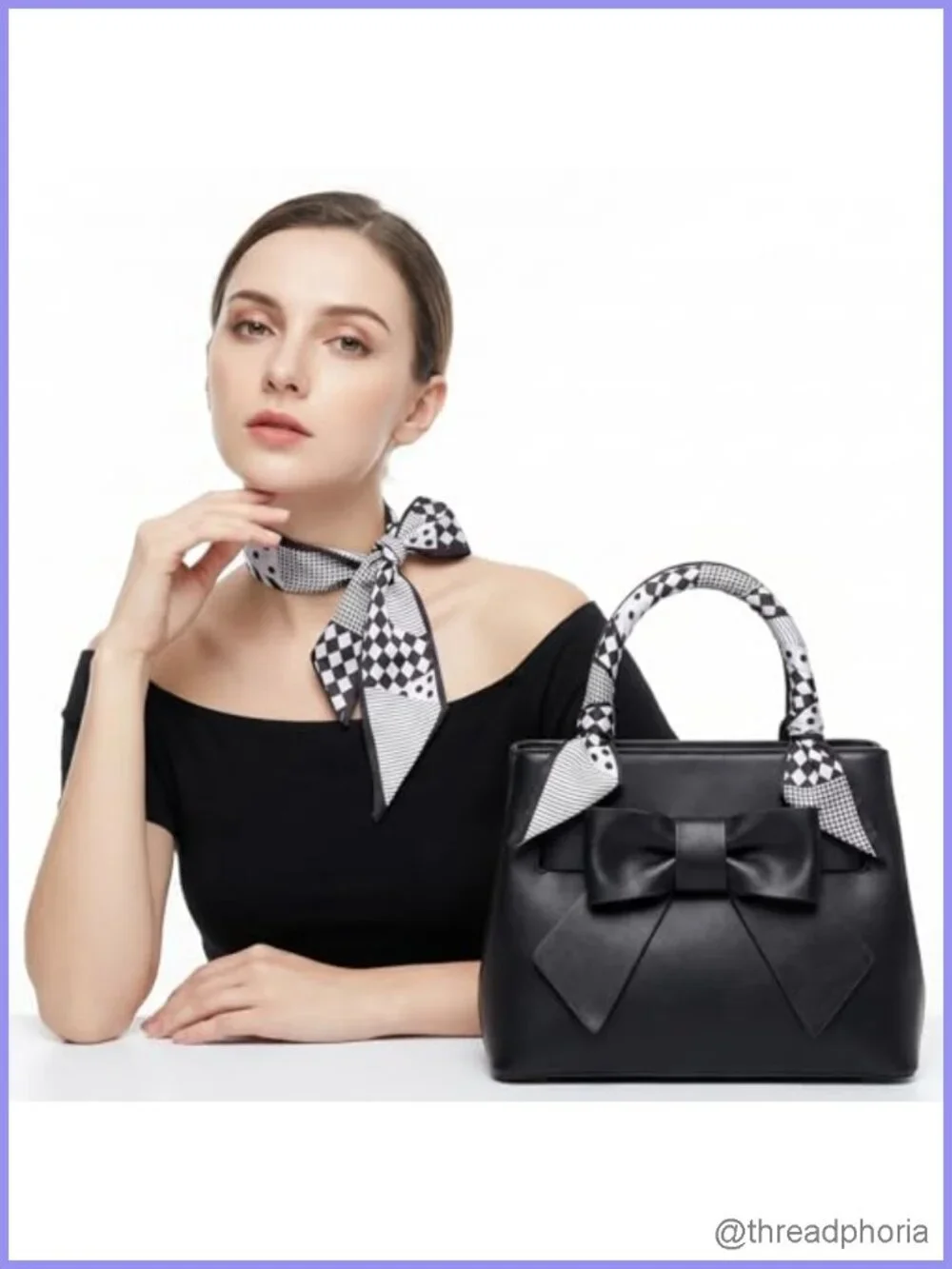 4 Pack Purse Scarf for Handbags, Imitation Silk, Checkered/Striped, Versatile